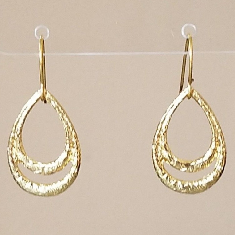 Gold Plated Oval Teardrop Dangle Hook Earrings